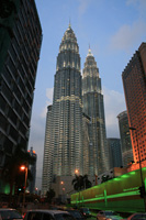 The Petronas Twin Towers at dusk.