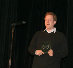 Lee Asher giving a speech to the film fest crowd